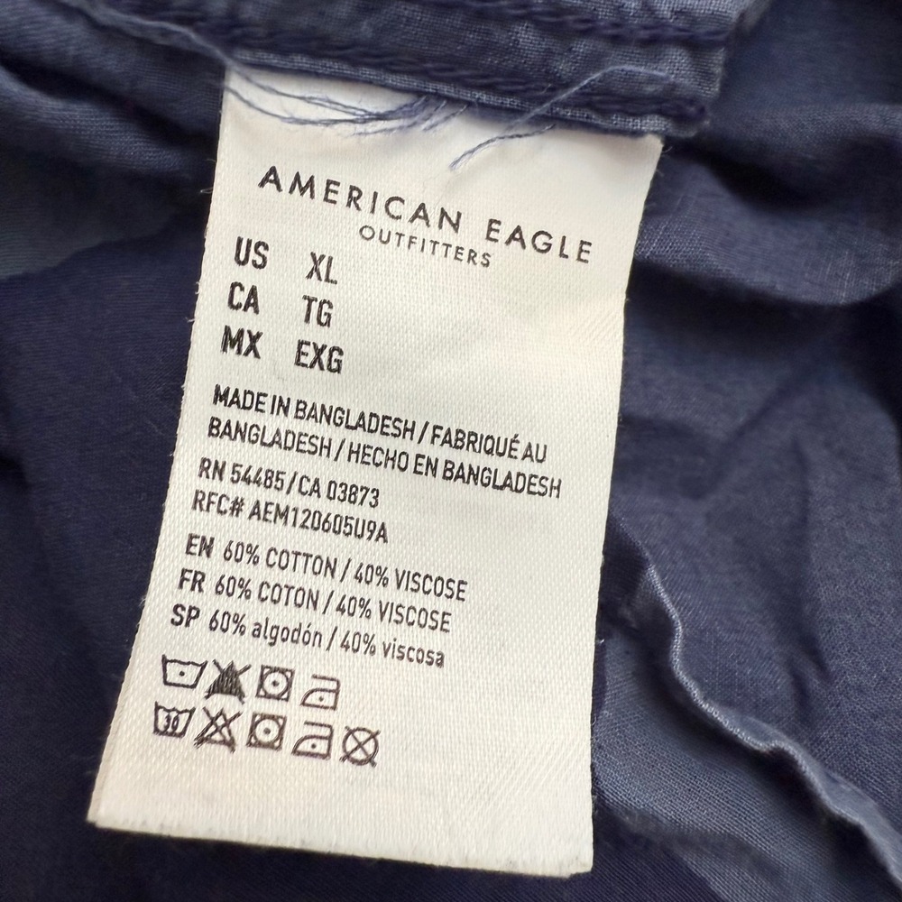 American Eagle Mens XL Navy Blue Floral Short Sleeve Button Down Shirt - Picture 3 of 8